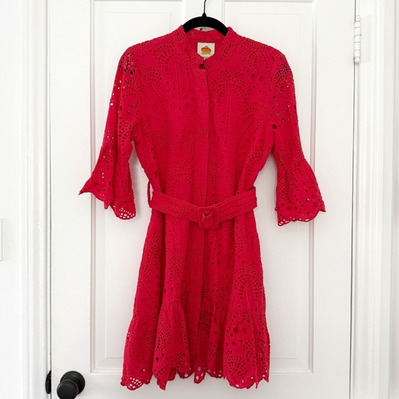 FARM Rio Red Eyelet Mini Dress (S) - Picture 3 of 6